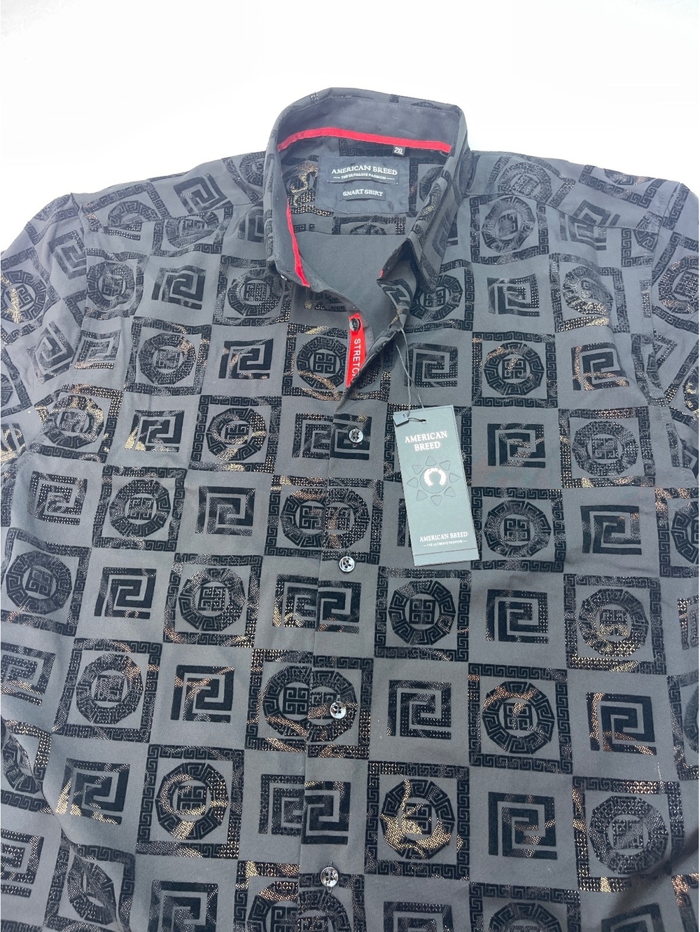 American Breed Men's Black Patterned Smart Shirt Size 2XL